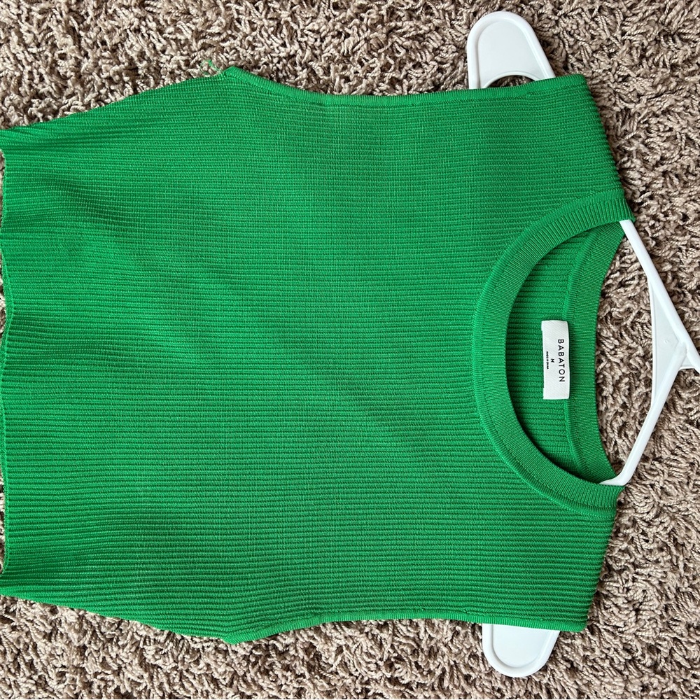 Aritzia Babaton Green Ribbed Sleeveless Top